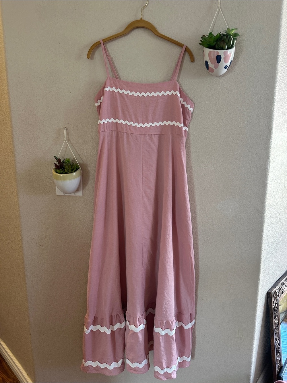 Pretty Garden Ric Rac Smocked Maxi Vintage Dress Large